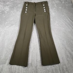 Derek Lam 10 Crosby Pants Womens 4 Olive Green Sailor Button Flare TR22101ACR